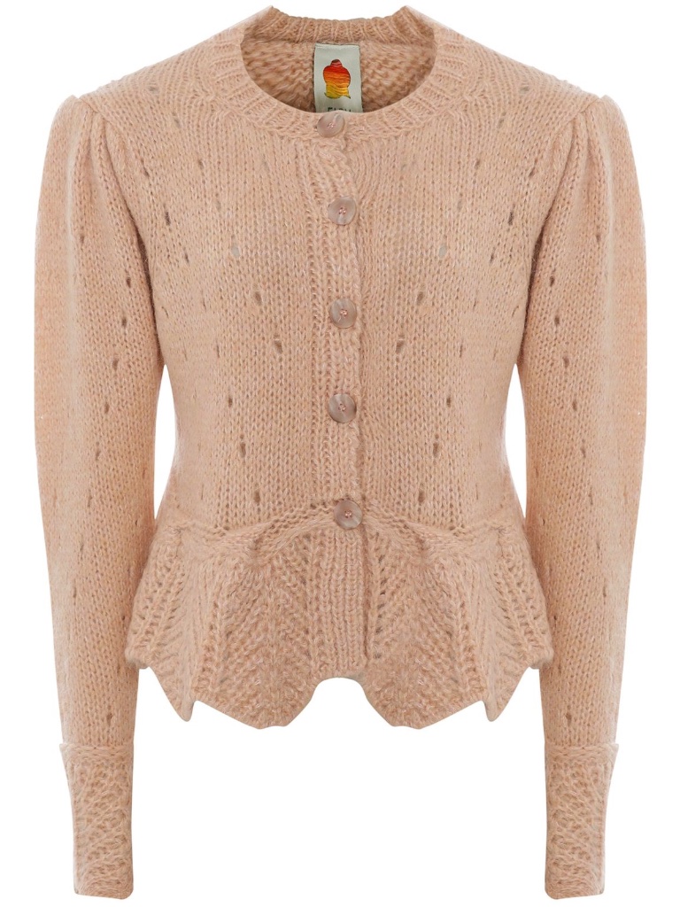 Nwot Farm Rio Sand Beige Wool Blend Ruffle Knit Cardigan Medium M